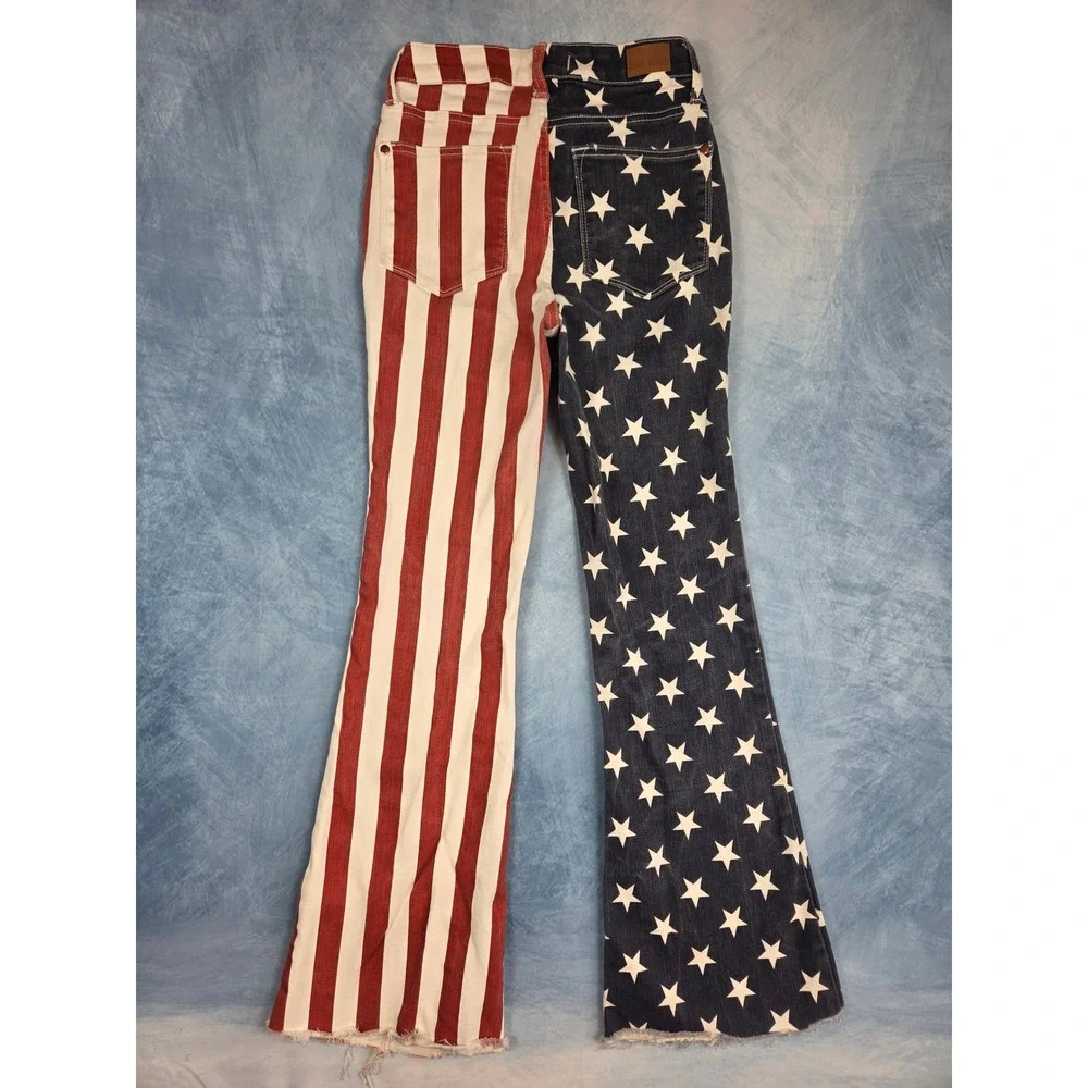 Judy Blue American Flag Women's Flare Jeans 0/24 Red White Blue Stars Stripes